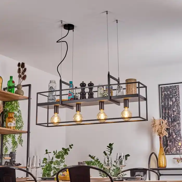 Victorine Hanglamp Chroom, Zwart, 4-lichts Betrouwbaar
