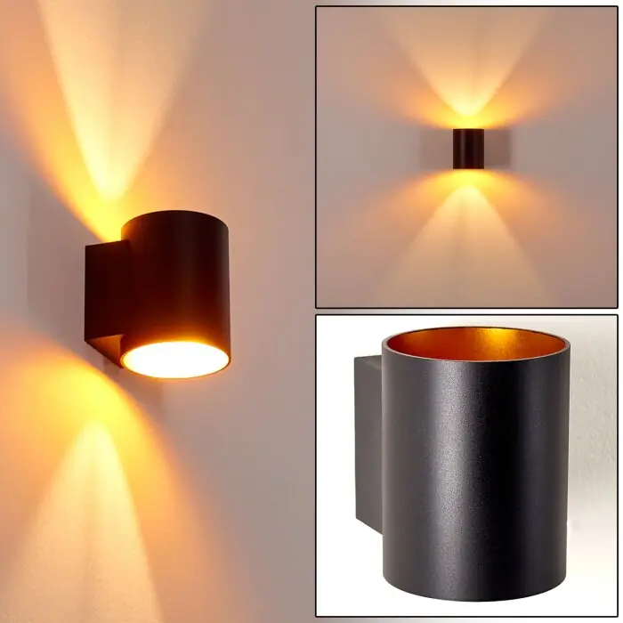Letsbo Muurlamp Zwart-Goud, 1-licht Hoge Kwaliteit