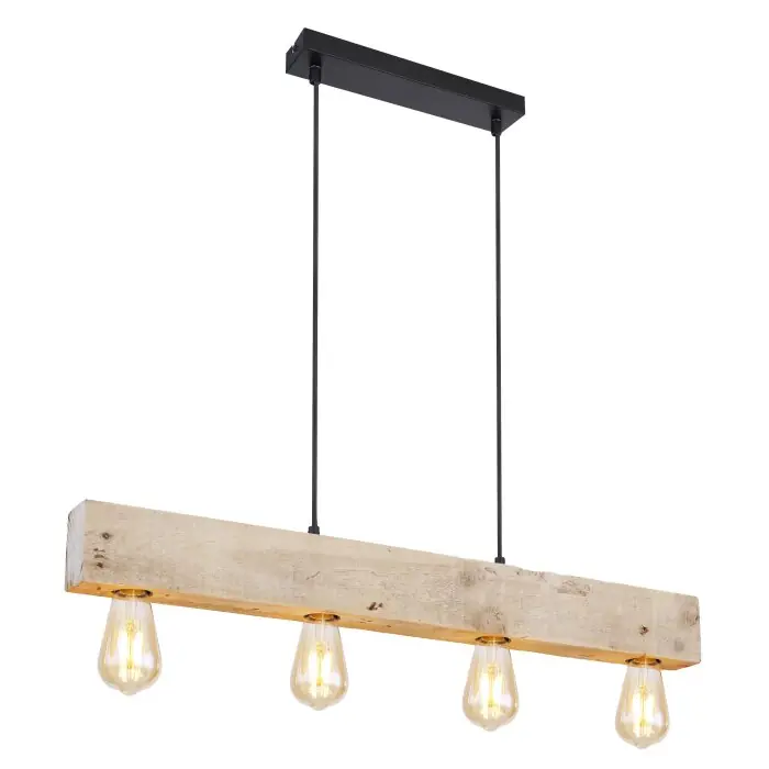 Betaalbaar Globo ADALIE Hanger Hout licht, Zwart, 4-lichts