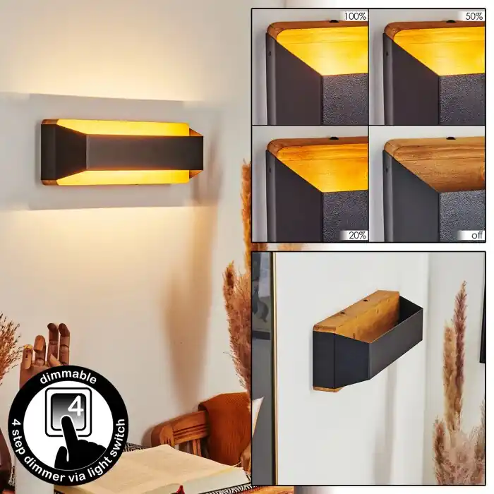 Clarens Muurlamp LED Natuurlijke kleuren, Zwart, 1-licht Dagaanbieding