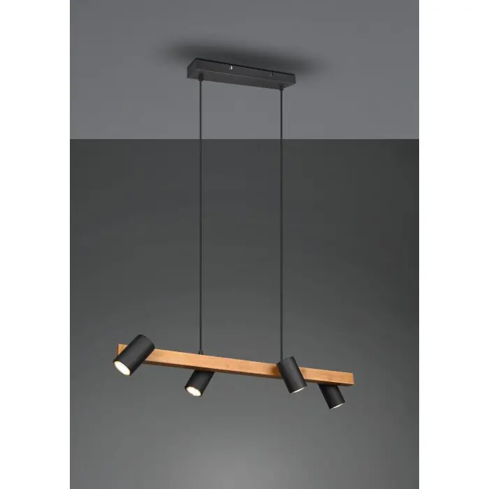 Korting Trio MARLEY Hanglamp Natuurlijke kleuren, Zwart, 4-lichts