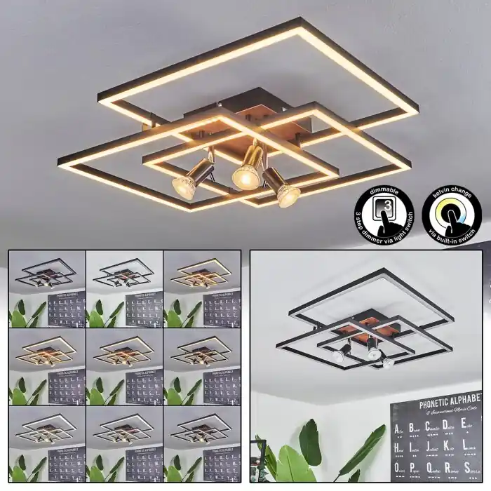 Deadwood Plafondlamp LED Bruin, houtlook, 4-lichts Hoge Kwaliteit