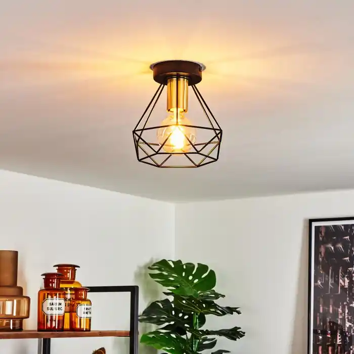 Goedkoop Denno Plafondlamp Goud, Zwart, 1-licht
