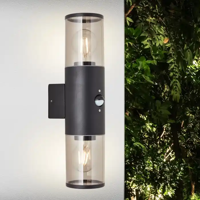 Premium Brilliant Sergioro Buiten muurverlichting Zwart, 1-licht, Bewegingsmelder