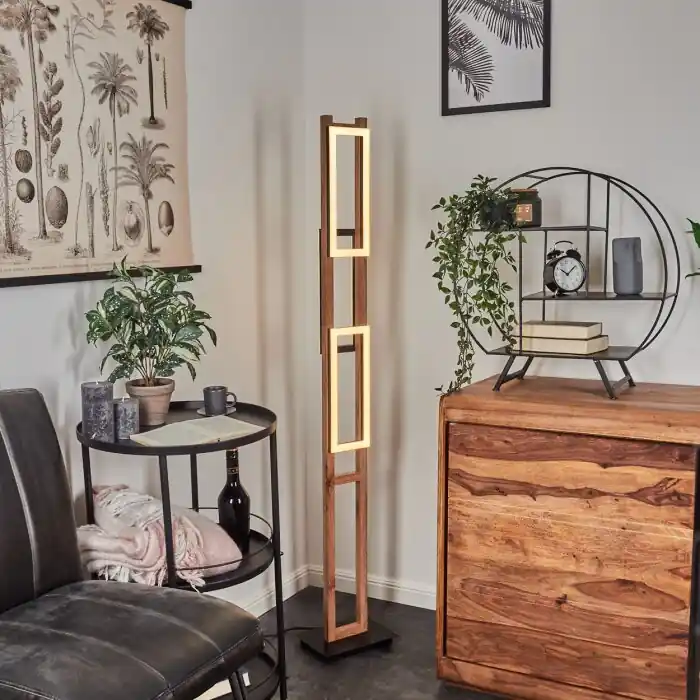 Veilige Betaling Ayajasco Staande lamp LED houtlook, Natuurlijke kleuren, Zwart, 1-licht