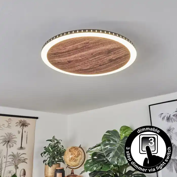 Rocha Plafondlamp LED Bruin, houtlook, Zwart, 1-licht Actieprijs