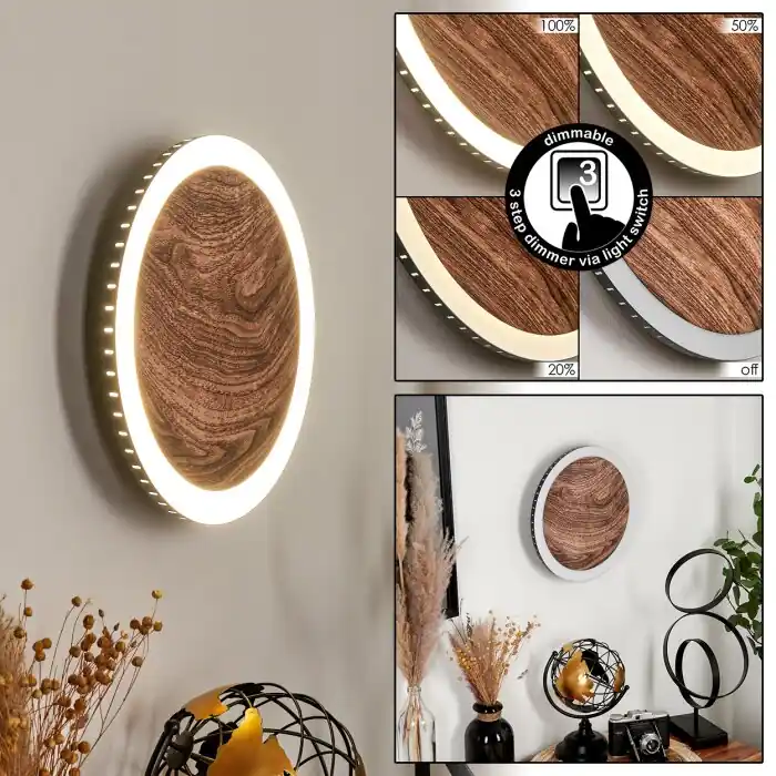 Rocha Muurlamp LED Bruin, houtlook, Zwart, 1-licht Goedkoop