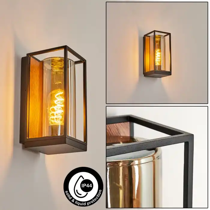 Palanga Buiten muurverlichting Bruin, houtlook, Zwart, 1-licht Seizoensaanbieding