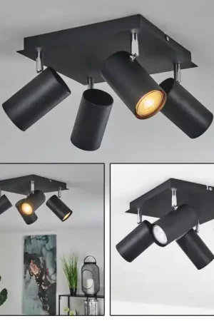 Zuoz Plafondlamp Chroom, Zwart, 4-lichts Lage Prijs