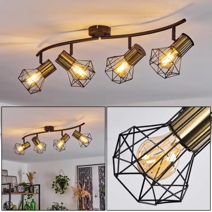 Bardhaman Plafondlamp Zwart, 4-lichts Exclusieve Aanbieding