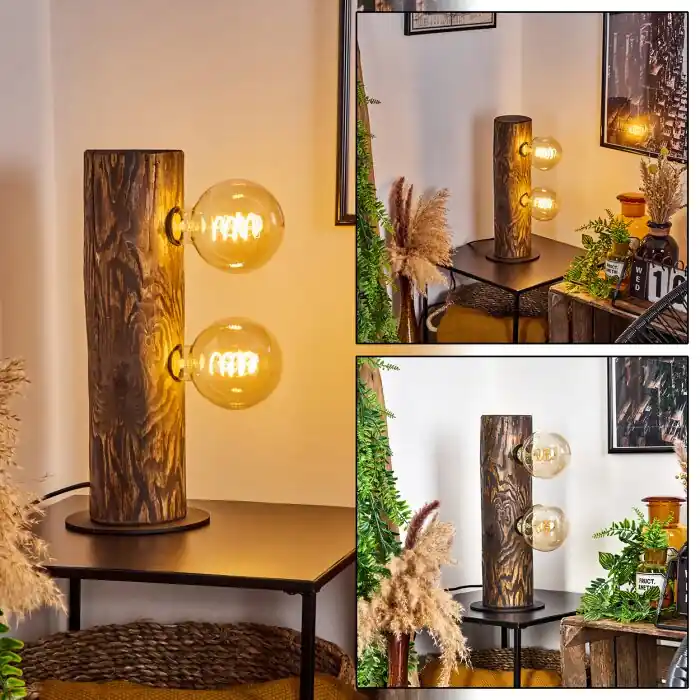 Canedo Tafellamp Hout donker, Zwart, 2-lichts Gecertificeerd