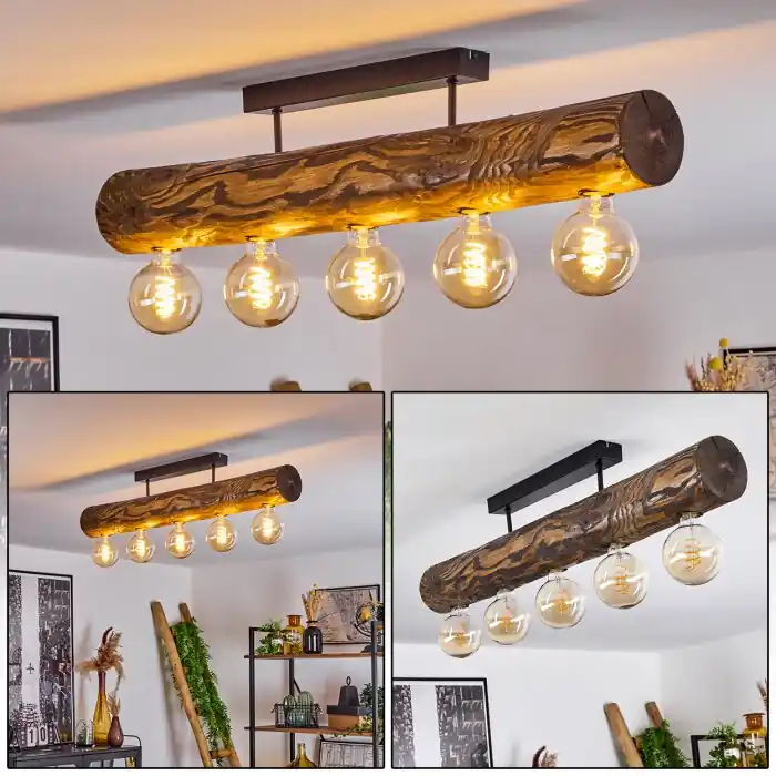 Voordeelprijs Canedo Plafondlamp Bruin, Natuurlijke kleuren, Zwart, 5-lichts
