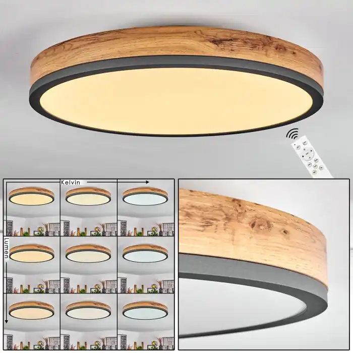 Alleen Vandaag Salmi Plafondpaneel LED Antraciet, Bruin, houtlook, Zwart, 1-licht, Afstandsbediening