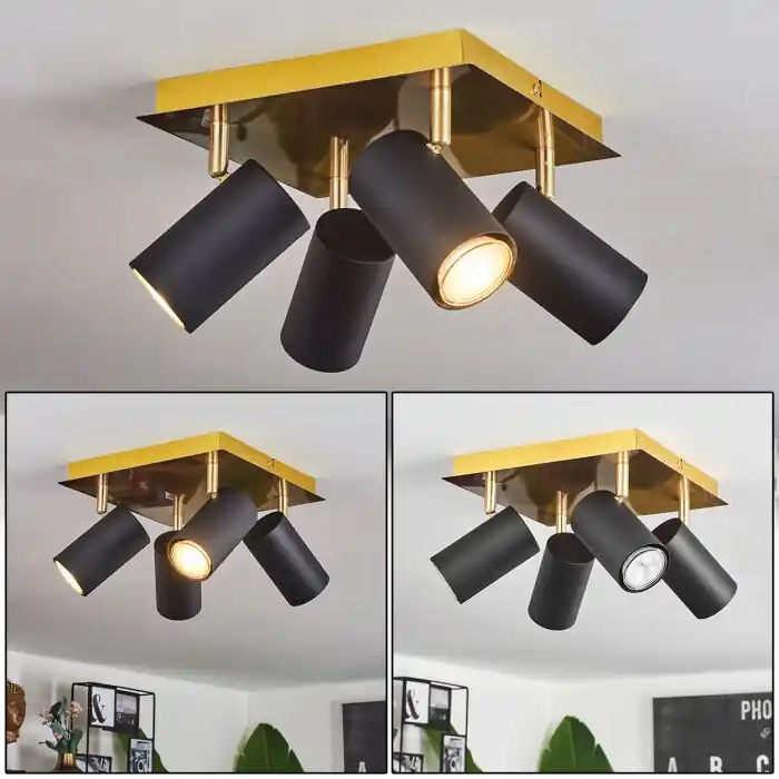 Zuoz Plafondlamp Messing, Zwart, 4-lichts Betaalbaar