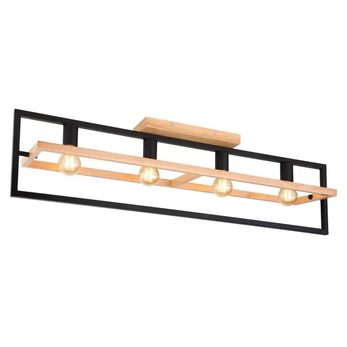 Flitsaanbieding Globo ERICA Plafondlamp Natuurlijke kleuren, Zwart, 4-lichts