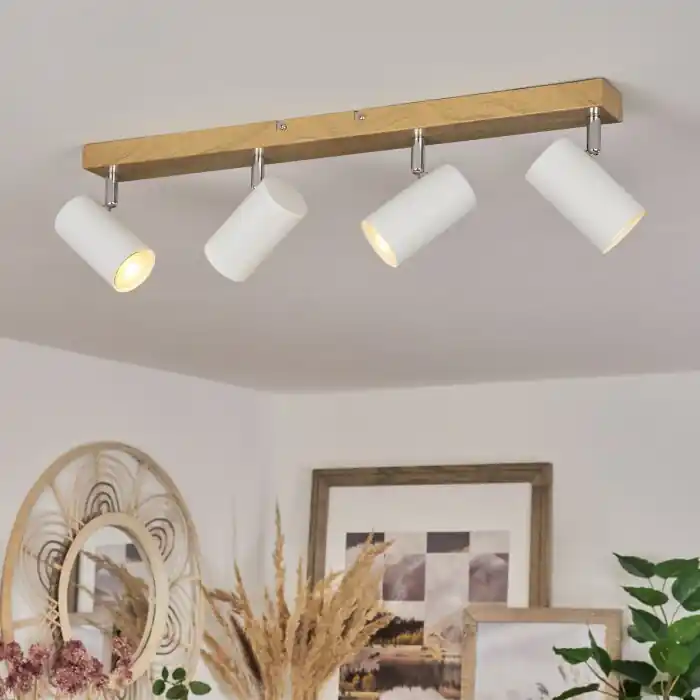 Nu Kopen Javel Plafondlamp Bruin, Chroom, houtlook, 4-lichts