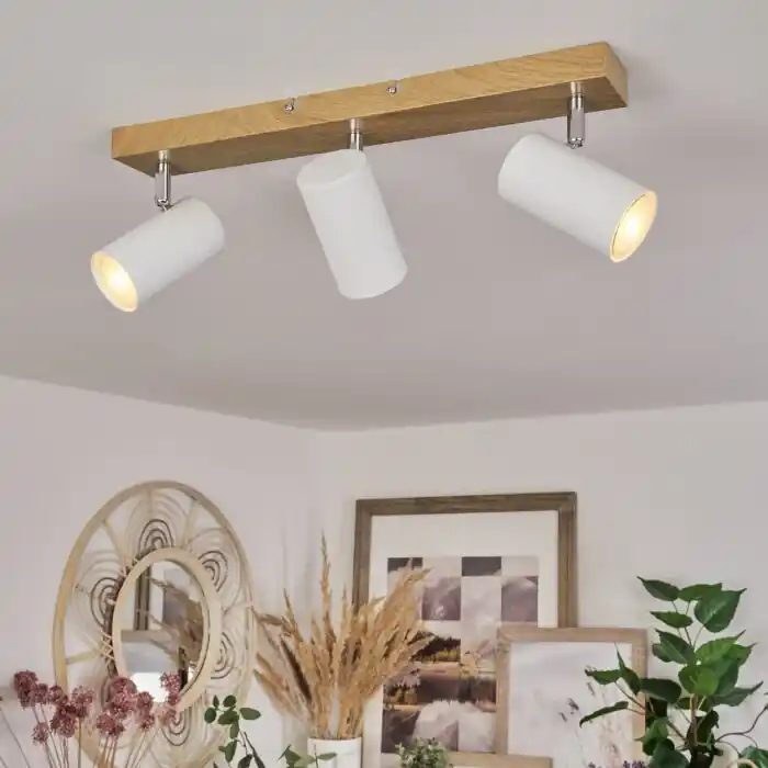 Javel Plafondlamp Bruin, Chroom, houtlook, 3-lichts Favoriet