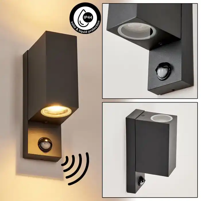 Kingstown Buiten muurverlichting Antraciet, Transparant, Helder, 2-lichts, Bewegingsmelder Speciale Aanbieding