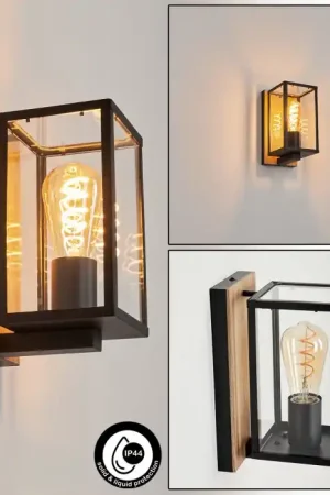 Fortunies Buiten muurverlichting Hout licht, houtlook, Zwart, 1-licht Veilige Betaling