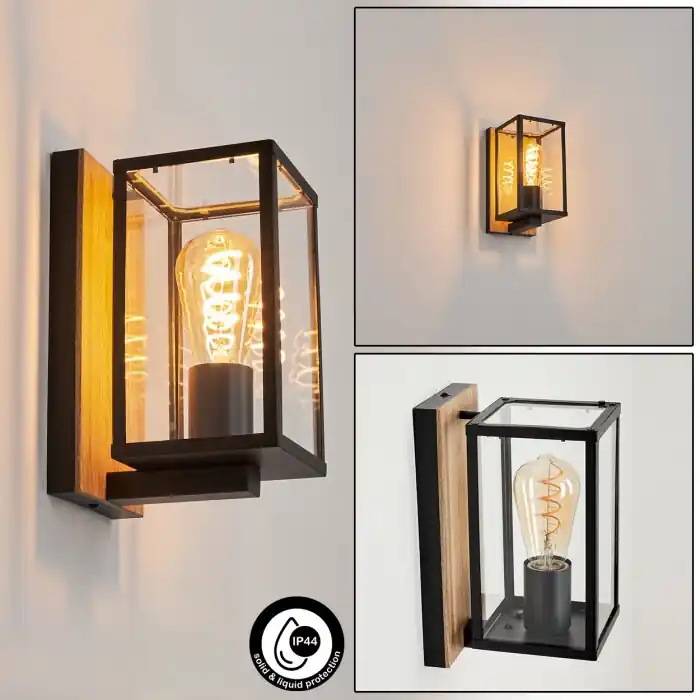 Fortunies Buiten muurverlichting Hout licht, houtlook, Zwart, 1-licht Veilige Betaling