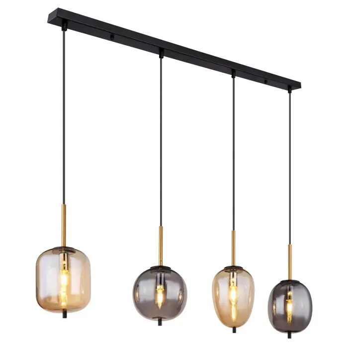 Premium Globo BLACKY Hanglamp Messing, Zwart, 4-lichts