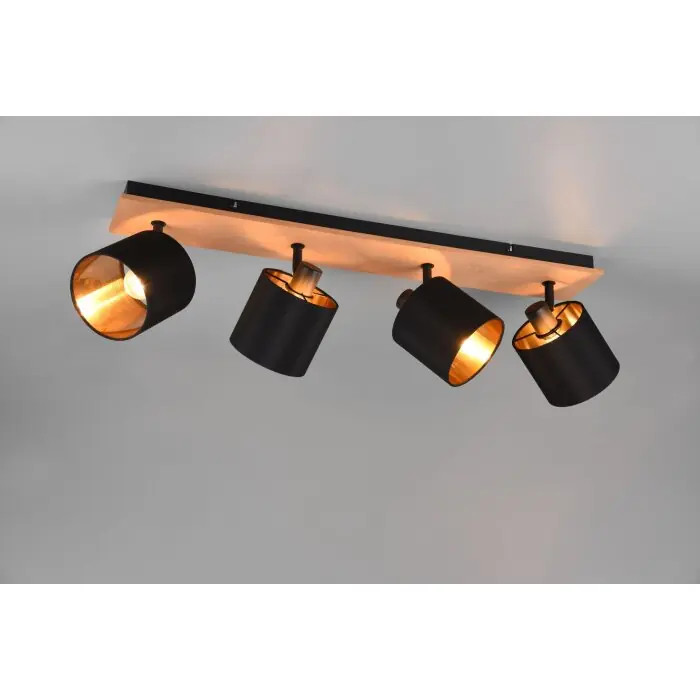 Exclusieve Aanbieding Reality Tommy Plafondlamp Natuurlijke kleuren, Zwart, 4-lichts