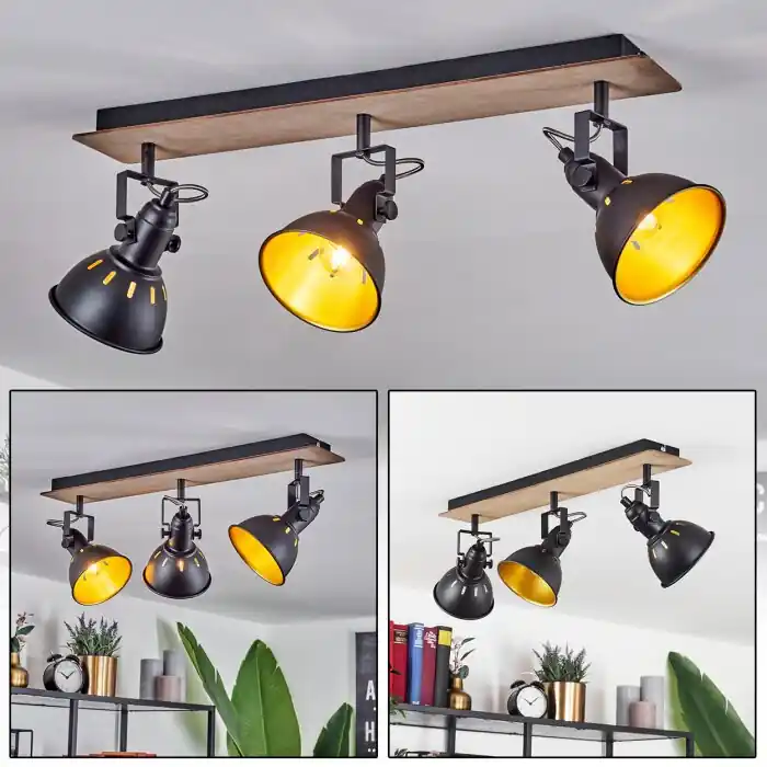 Tina Plafondlamp Chroom, Hout donker, Zwart, 3-lichts Tijdelijk Beschikbaar