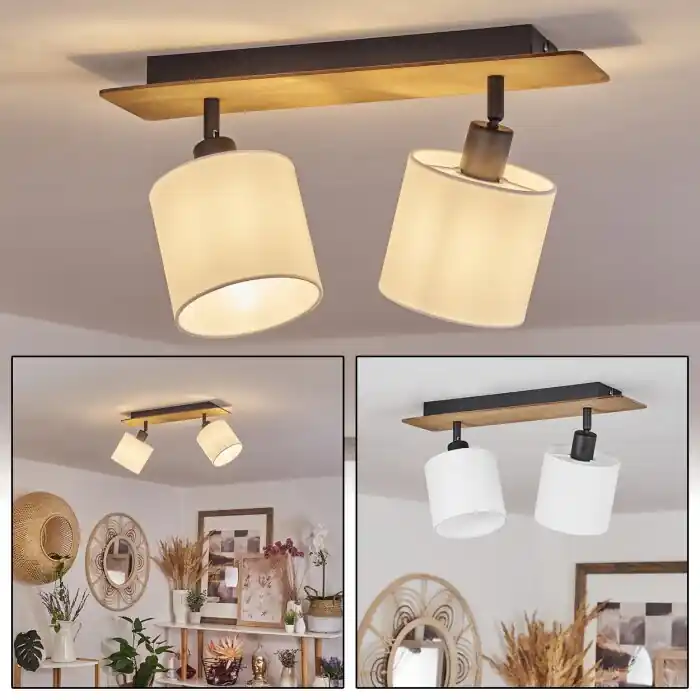 Koopje Alsen Plafondlamp Hout donker, Zwart, 2-lichts