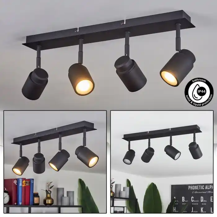 Seizoensaanbieding Douarnenez Plafondlamp Zwart, 4-lichts
