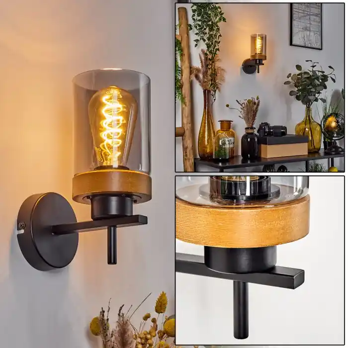 Direct Verzonden Amignon Muurlamp Natuurlijke kleuren, Zwart, 1-licht