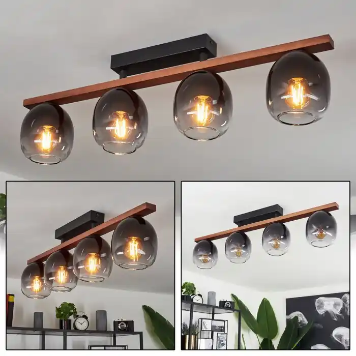 Uitverkoop Chauplane Plafondlamp Hout donker, Zwart, 4-lichts