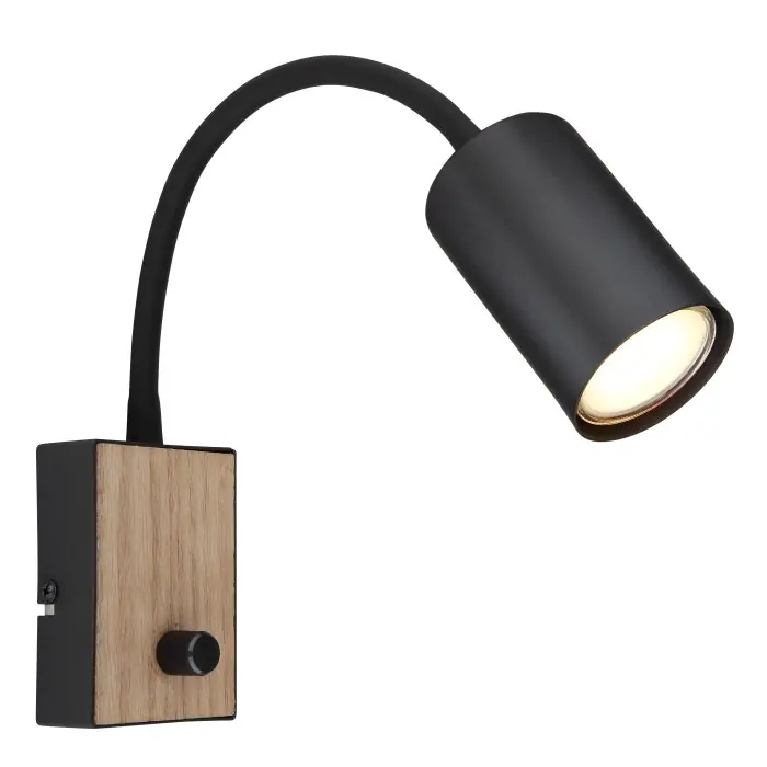 Flitsaanbieding Globo ROBBY Muurlamp houtlook, Zwart, 1-licht