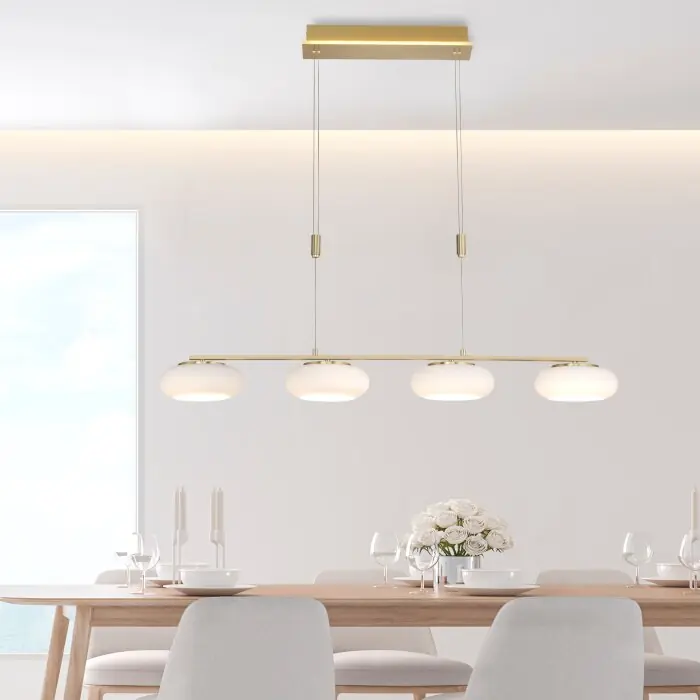Paul Neuhaus Q-ETIENNE Hanglamp LED Messing, 4-lichts, Afstandsbediening Finale Uitverkoop