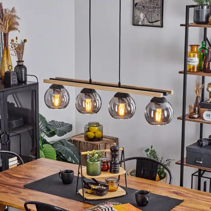 Podre Hanger Hout licht, Zwart, 4-lichts Weekendaanbieding