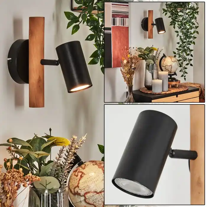 Arbrentin Muurlamp Hout licht, Zwart, 1-licht Actieprijs