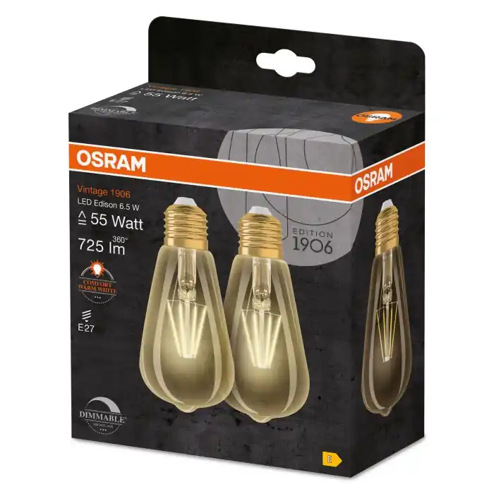 OSRAM Vintage 1906 Set van 2 LED E27 6,5 Watt 2400 Kelvin 725 Lumen Exclusieve Aanbieding