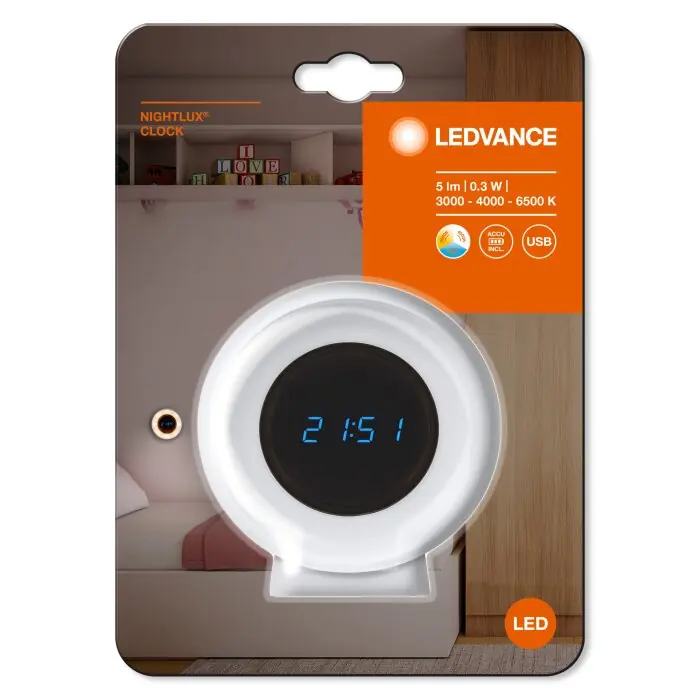 Ledvance NIGHTLUX CLOCK Tafelklok Wit, 1-licht Favoriet