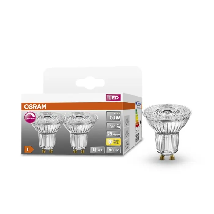 Hoge Kwaliteit OSRAM LED SUPERSTAR Set van 2 LED GU10 4,5 Watt 2700 Kelvin 350 Lumen