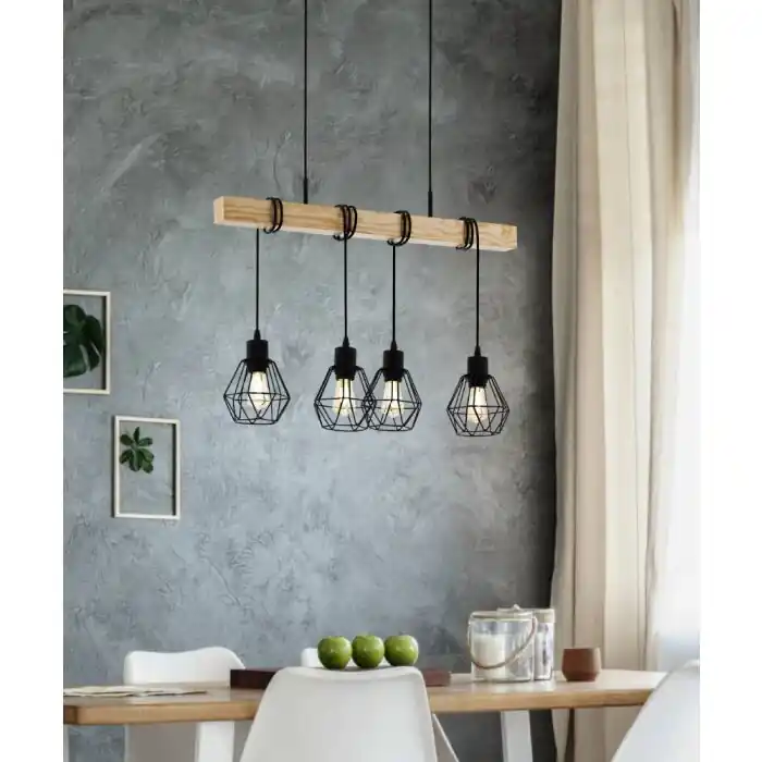 Eglo TOWNSHEND Hanglamp Natuurlijke kleuren, Zwart, 4-lichts Veilige Betaling