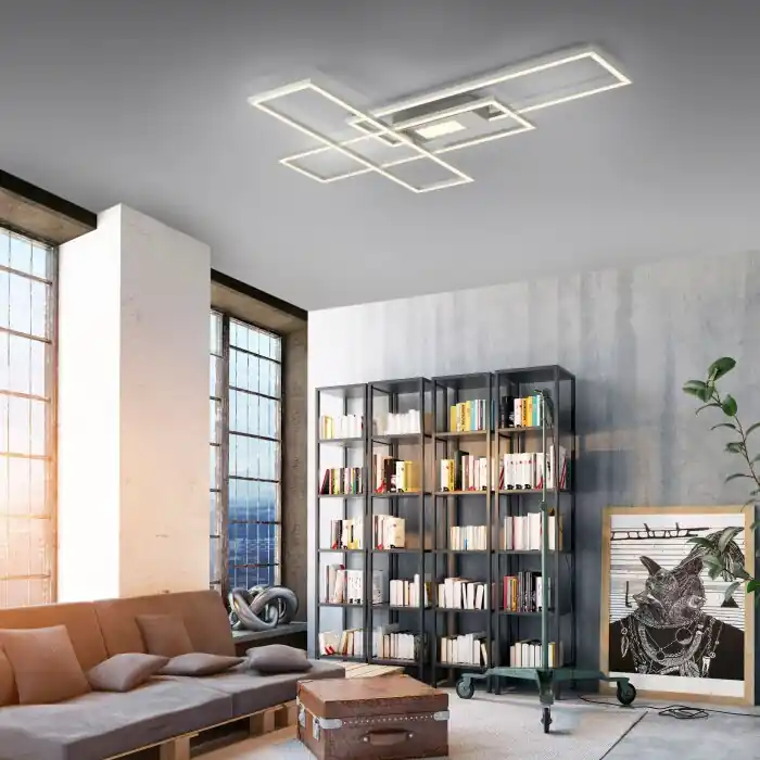 Leuchten-Direkt ASMIN Plafondlamp LED Staal geborsteld, 1-licht, Afstandsbediening Op = Op