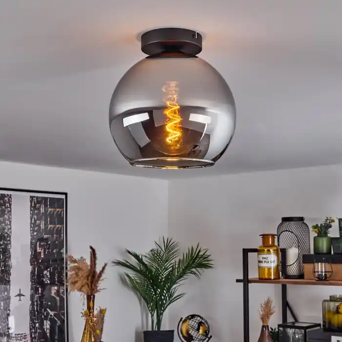 Rechtstreeks Van De Fabrikant Koyoto Plafondlamp Glas 25 cm Chroom, Rookkleurig, 1-licht