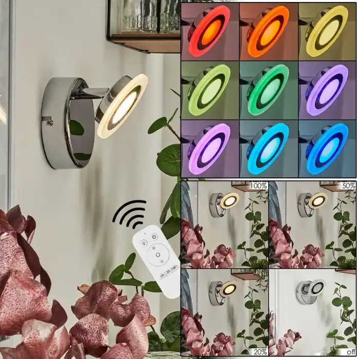 Lucy Muurlamp LED Chroom, 1-licht, Afstandsbediening, Kleurwisselaar Fabrieksprijs