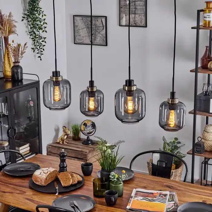 Curveira Hanger Oud messing, Zwart, 4-lichts Beste Prijs