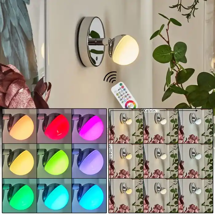 Shop Nu Sanchequias Muurlamp LED Chroom, 1-licht, Afstandsbediening, Kleurwisselaar