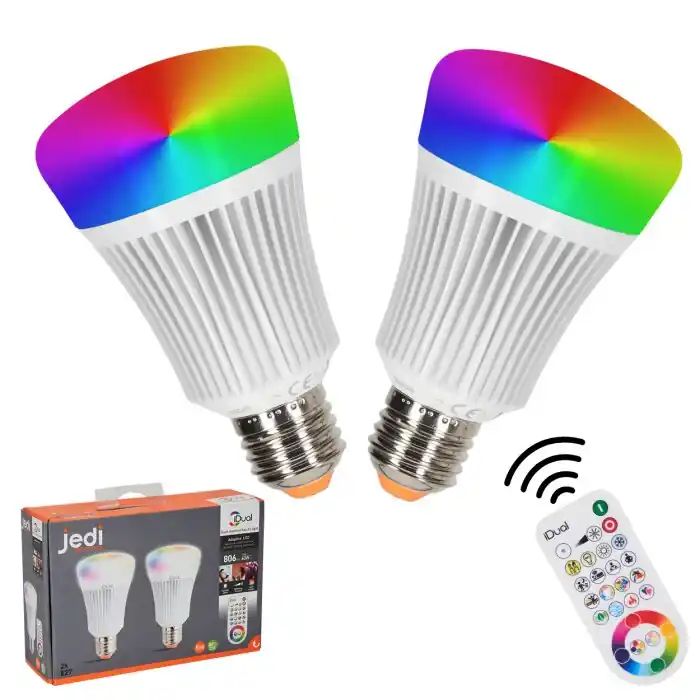 iDual E27 LED RGB 11 Watt 2200-6500 Kelvin 806 Lumen Set van 2 met afstandsbediening Premium
