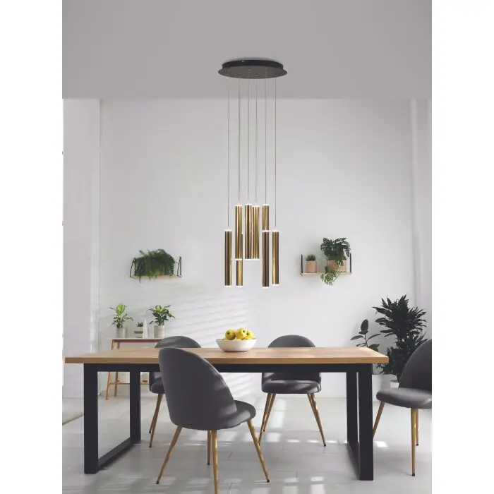 Meest Verkocht Fabas Luce Prado Hanglamp LED Goud, Zwart, 8-lichts