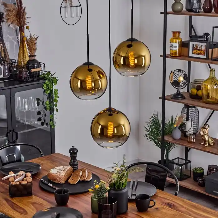 Seizoensaanbieding Koyoto Plafondlamp Glas 20 cm Goud, Duidelijk, 3-lichts