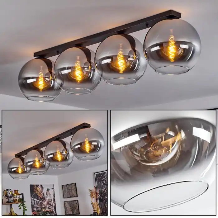 Populair Koyoto Plafondlamp Glas 30 cm Chroom, Duidelijk, Rookkleurig, 4-lichts