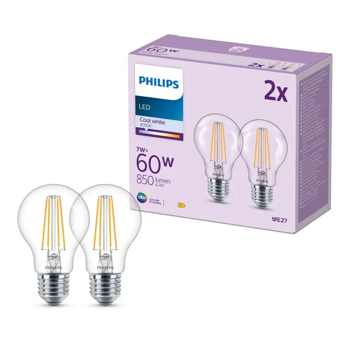 Philips Classic Set van 2 LED E27 7 Watt 4000 Kelvin 850 Lumen Veilige Betaling