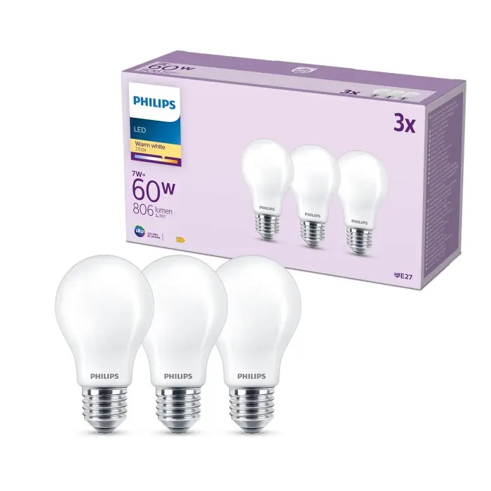Voordeelprijs Philips Classic Set van 3 LED E27 7 Watt 2700 Kelvin 806 Lumen